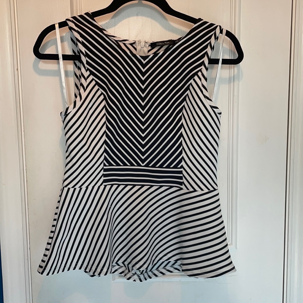 Black and white striped peplum tank
